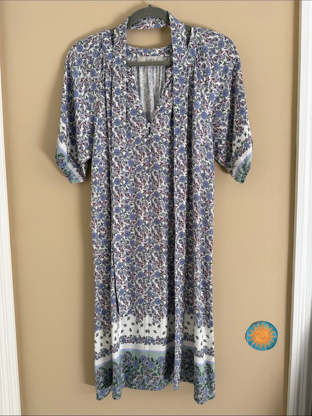 LOFT Linen Blend Blue and White Floral Dress Size XS